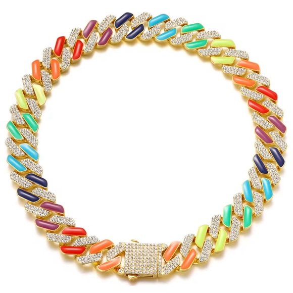 Colorful Rainbow Bling Cuban Link Chain Pride Jewelry - Picture 1 of 2
